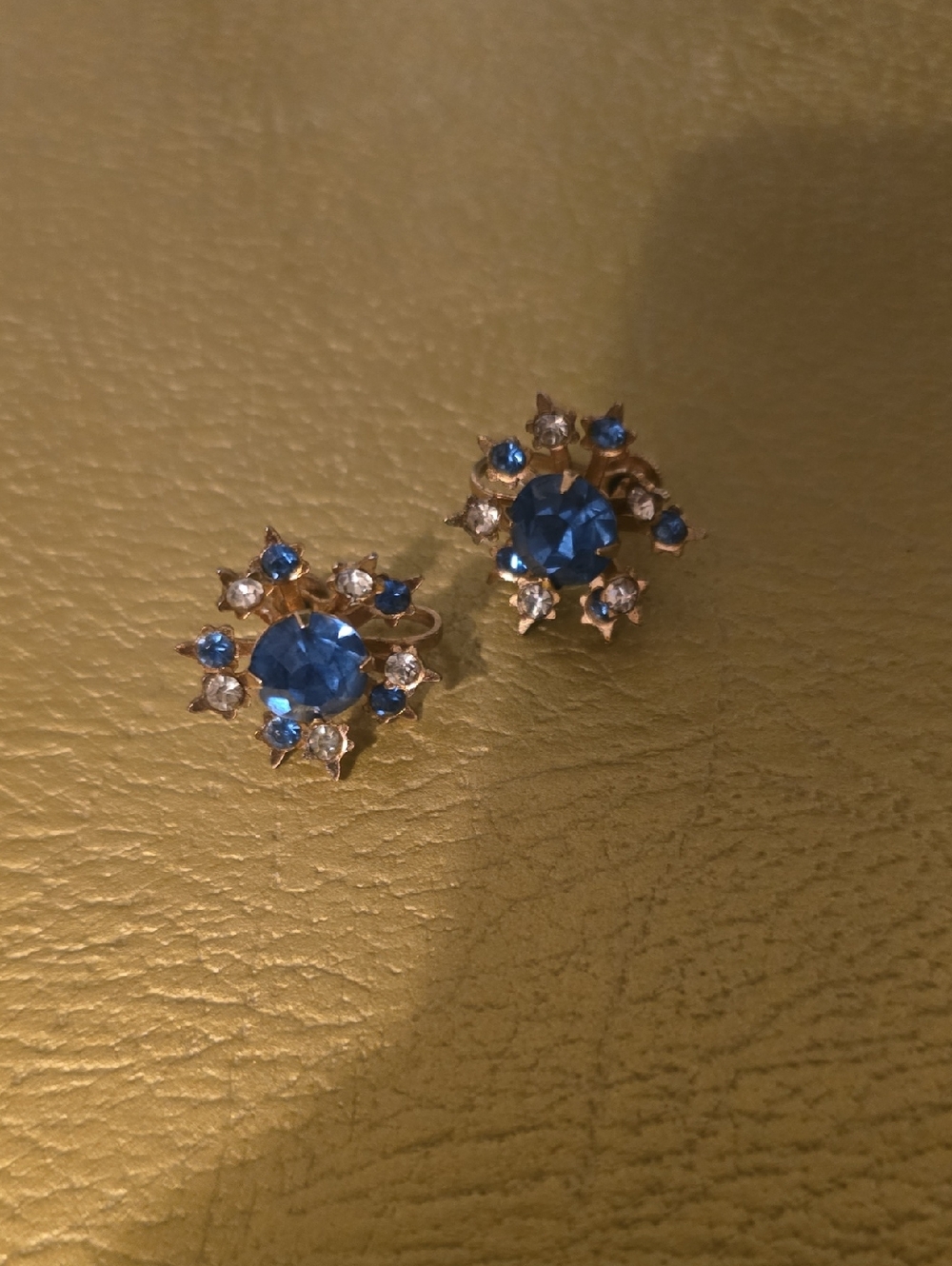 Blue Crystal Floral Clip-On Earrings - Unbranded